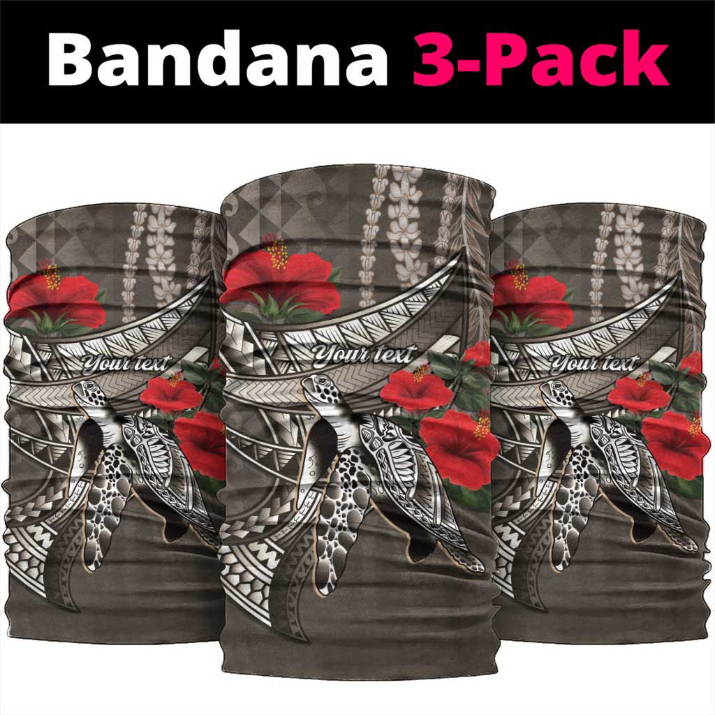 Hawaiian Honu Personalized Neck Gaiter Mocha Mousse Hibiscus Tribal Hook Pattern