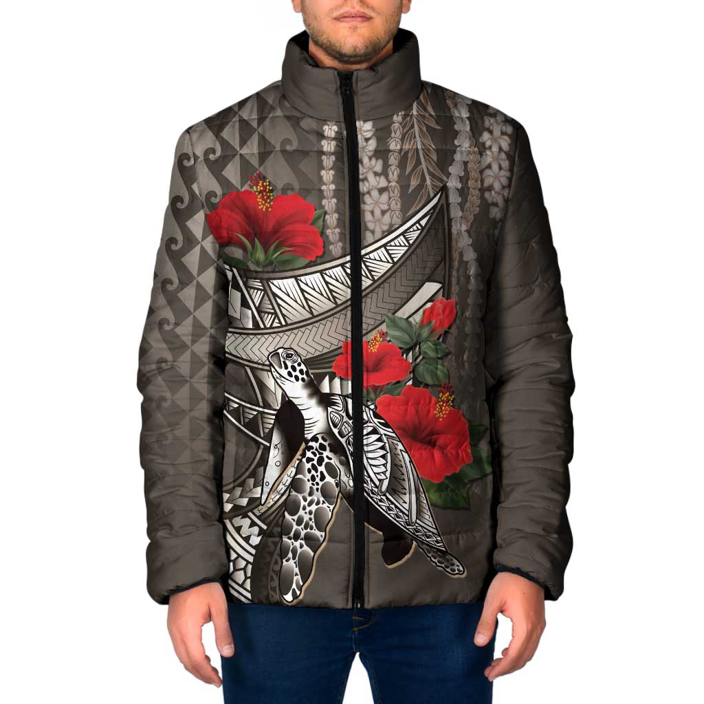 Hawaiian Honu Personalized Padded Jacket Mocha Mousse Hibiscus Tribal Hook Pattern