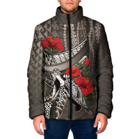 Hawaiian Honu Personalized Padded Jacket Mocha Mousse Hibiscus Tribal Hook Pattern