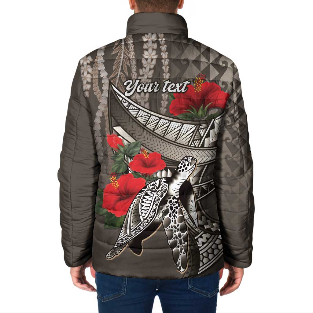 Hawaiian Honu Personalized Padded Jacket Mocha Mousse Hibiscus Tribal Hook Pattern