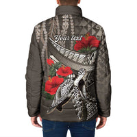 Hawaiian Honu Personalized Padded Jacket Mocha Mousse Hibiscus Tribal Hook Pattern