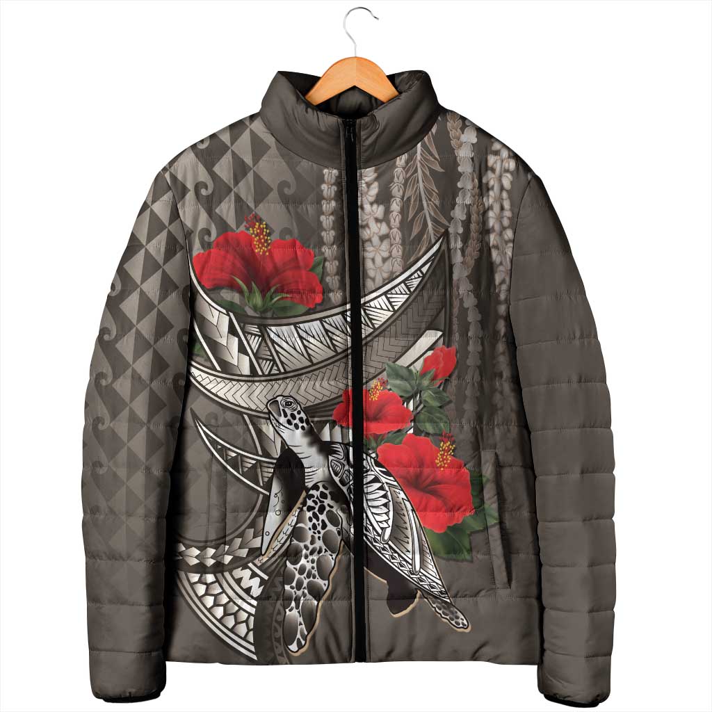 Hawaiian Honu Personalized Padded Jacket Mocha Mousse Hibiscus Tribal Hook Pattern