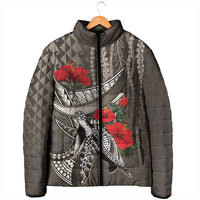 Hawaiian Honu Personalized Padded Jacket Mocha Mousse Hibiscus Tribal Hook Pattern