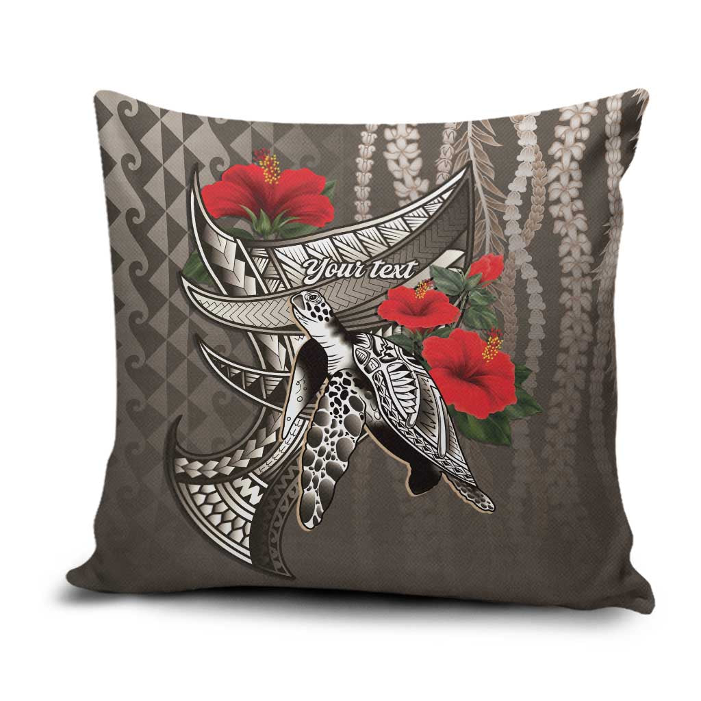 Hawaiian Honu Personalized Pillow Cover Mocha Mousse Hibiscus Tribal Hook Pattern
