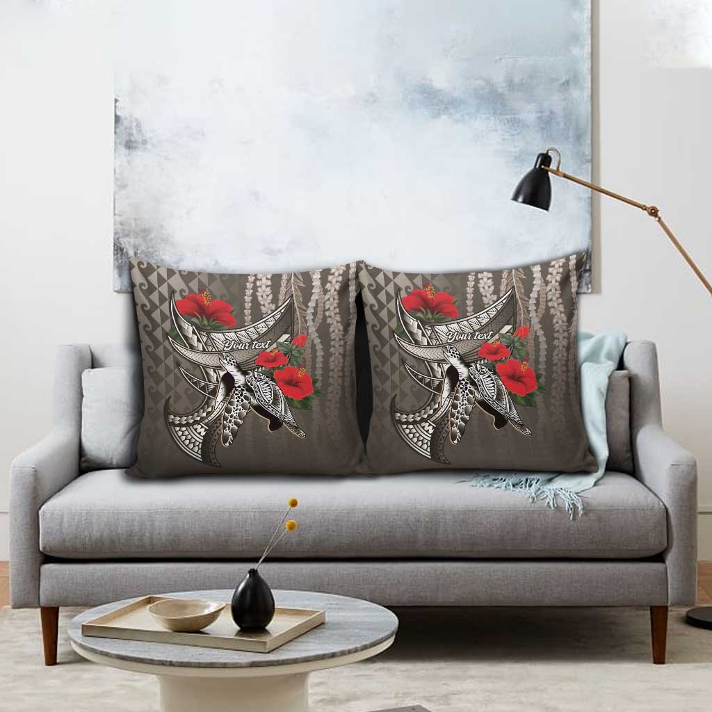 Hawaiian Honu Personalized Pillow Cover Mocha Mousse Hibiscus Tribal Hook Pattern
