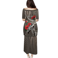 Hawaiian Honu Personalized Puletasi Mocha Mousse Hibiscus Tribal Hook Pattern