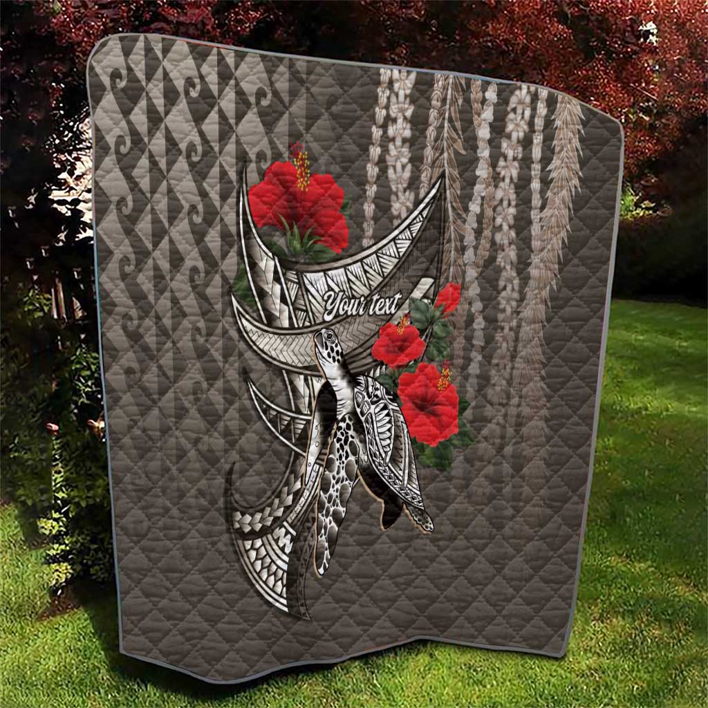 Hawaiian Honu Personalized Quilt Mocha Mousse Hibiscus Tribal Hook Pattern LT9 - Polynesian Pride