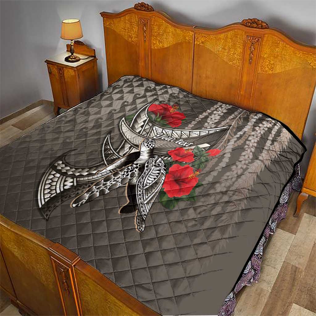 Hawaiian Honu Personalized Quilt Mocha Mousse Hibiscus Tribal Hook Pattern LT9 - Polynesian Pride