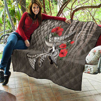Hawaiian Honu Personalized Quilt Mocha Mousse Hibiscus Tribal Hook Pattern LT9 - Polynesian Pride
