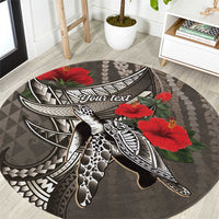 Hawaiian Honu Personalized Round Carpet Mocha Mousse Hibiscus Tribal Hook Pattern