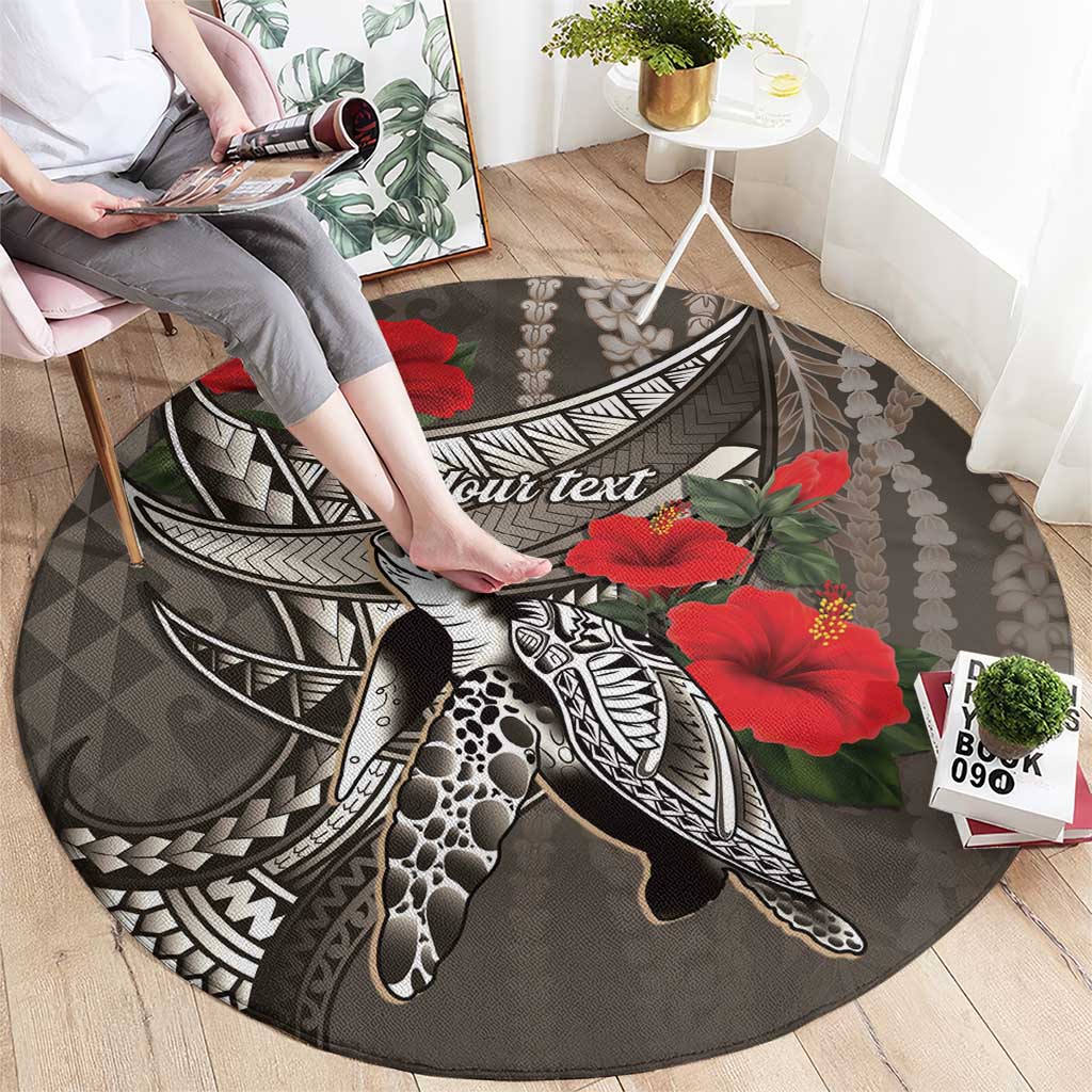 Hawaiian Honu Personalized Round Carpet Mocha Mousse Hibiscus Tribal Hook Pattern