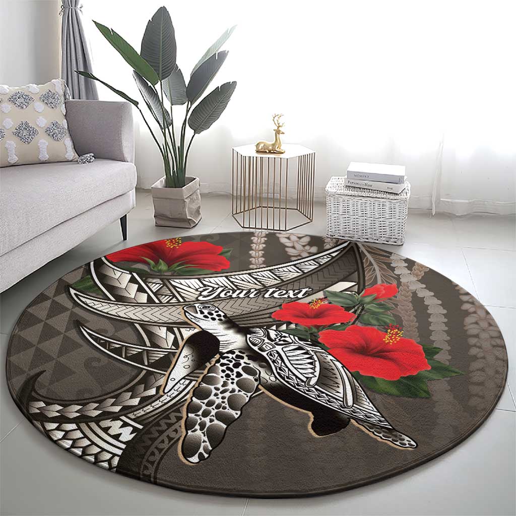 Hawaiian Honu Personalized Round Carpet Mocha Mousse Hibiscus Tribal Hook Pattern