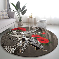 Hawaiian Honu Personalized Round Carpet Mocha Mousse Hibiscus Tribal Hook Pattern