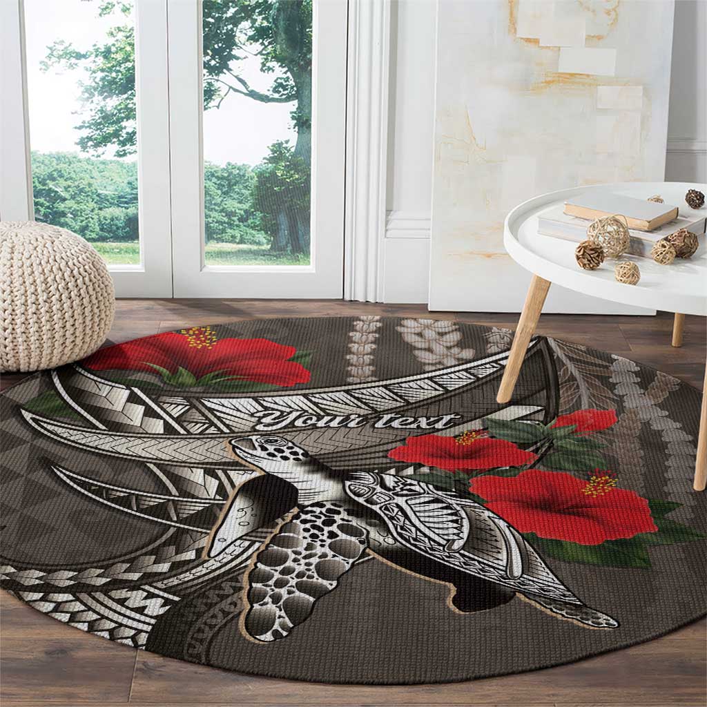 Hawaiian Honu Personalized Round Carpet Mocha Mousse Hibiscus Tribal Hook Pattern