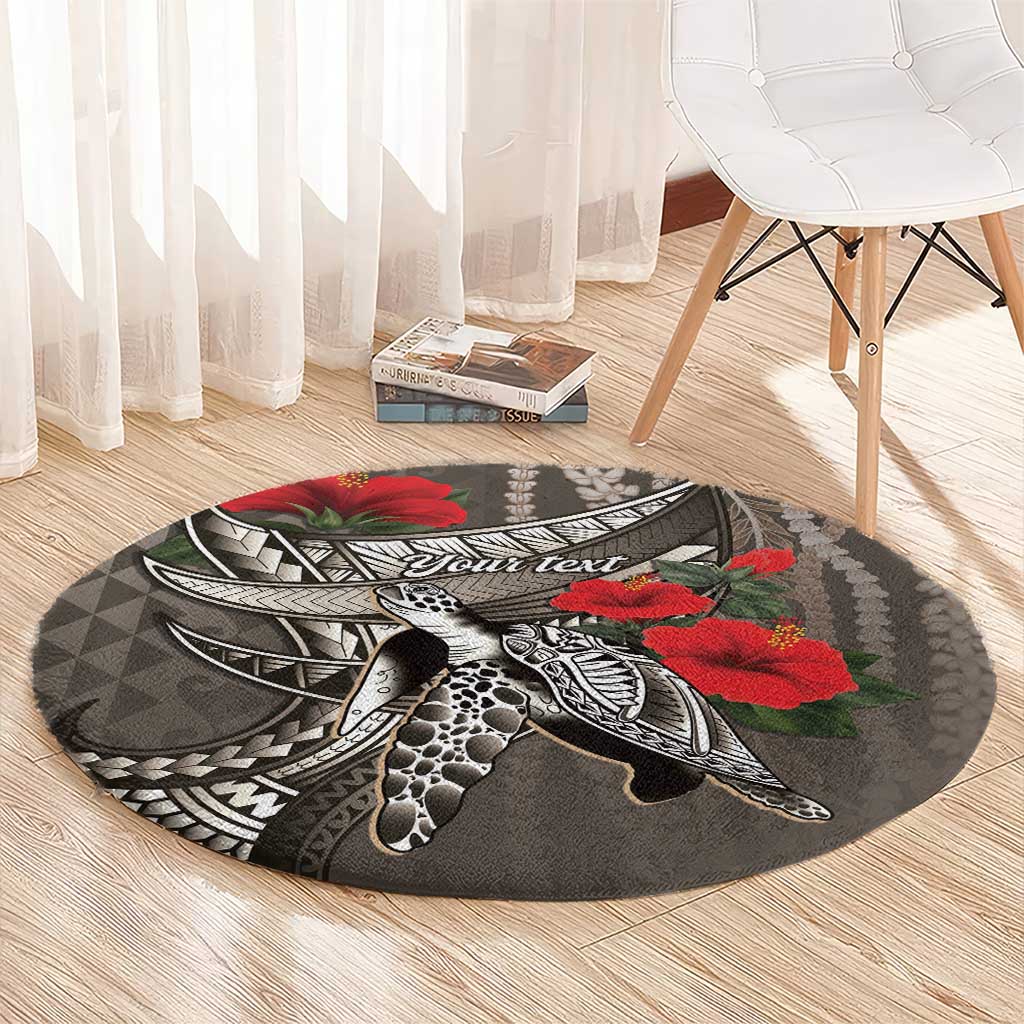 Hawaiian Honu Personalized Round Carpet Mocha Mousse Hibiscus Tribal Hook Pattern