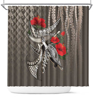 Hawaiian Honu Personalized Shower Curtain Mocha Mousse Hibiscus Tribal Hook Pattern