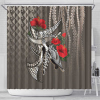 Hawaiian Honu Personalized Shower Curtain Mocha Mousse Hibiscus Tribal Hook Pattern