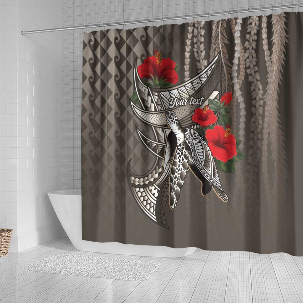 Hawaiian Honu Personalized Shower Curtain Mocha Mousse Hibiscus Tribal Hook Pattern
