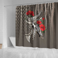 Hawaiian Honu Personalized Shower Curtain Mocha Mousse Hibiscus Tribal Hook Pattern
