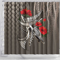 Hawaiian Honu Personalized Shower Curtain Mocha Mousse Hibiscus Tribal Hook Pattern