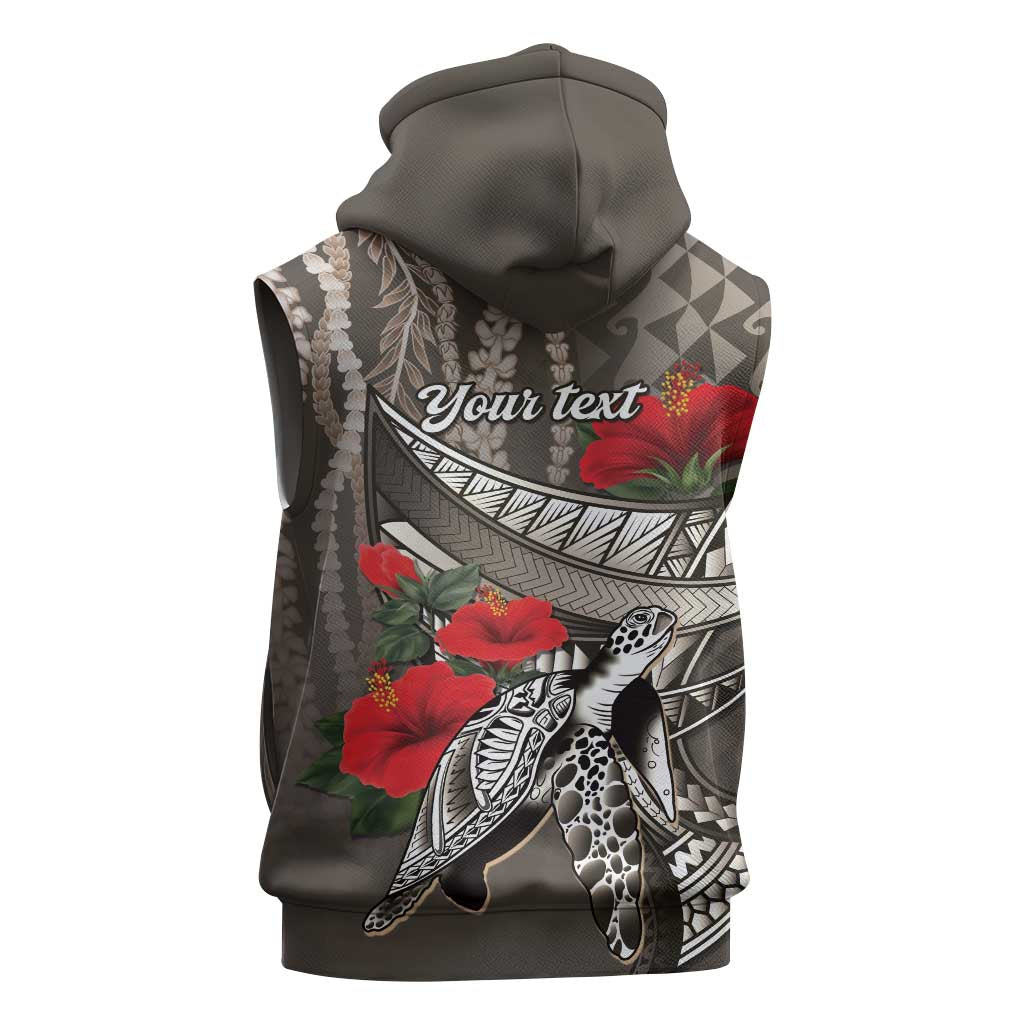 Hawaiian Honu Personalized Sleeveless Hoodie Mocha Mousse Hibiscus Tribal Hook Pattern LT9 - Polynesian Pride