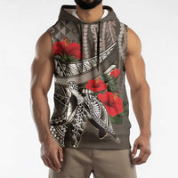 Hawaiian Honu Personalized Sleeveless Hoodie Mocha Mousse Hibiscus Tribal Hook Pattern LT9 - Polynesian Pride
