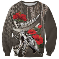 Hawaiian Honu Personalized Sweatshirt Mocha Mousse Hibiscus Tribal Hook Pattern