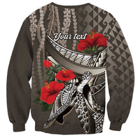 Hawaiian Honu Personalized Sweatshirt Mocha Mousse Hibiscus Tribal Hook Pattern