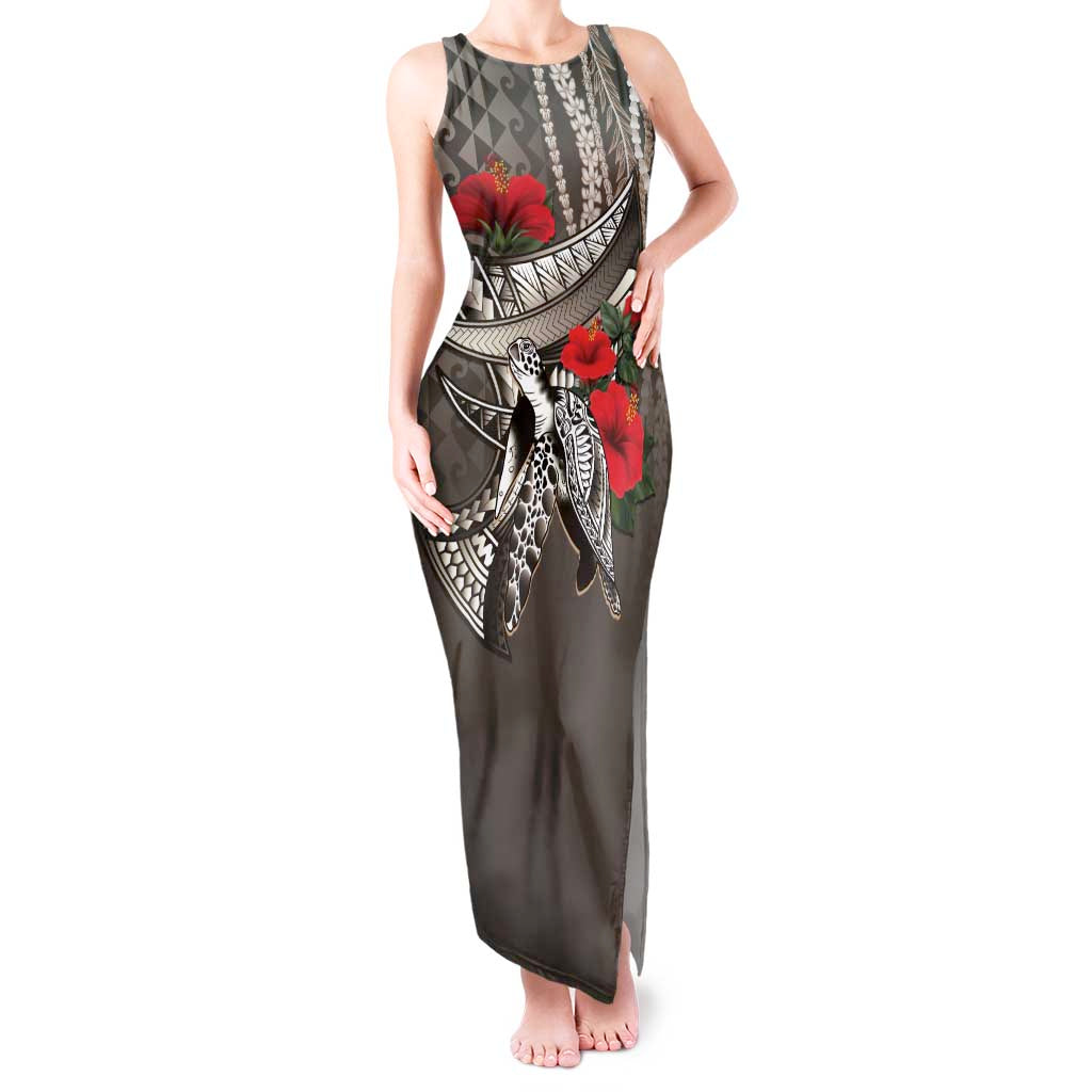Hawaiian Honu Personalized Tank Maxi Dress Mocha Mousse Hibiscus Tribal Hook Pattern LT9 Women Mocha - Polynesian Pride