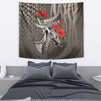 Hawaiian Honu Personalized Tapestry Mocha Mousse Hibiscus Tribal Hook Pattern