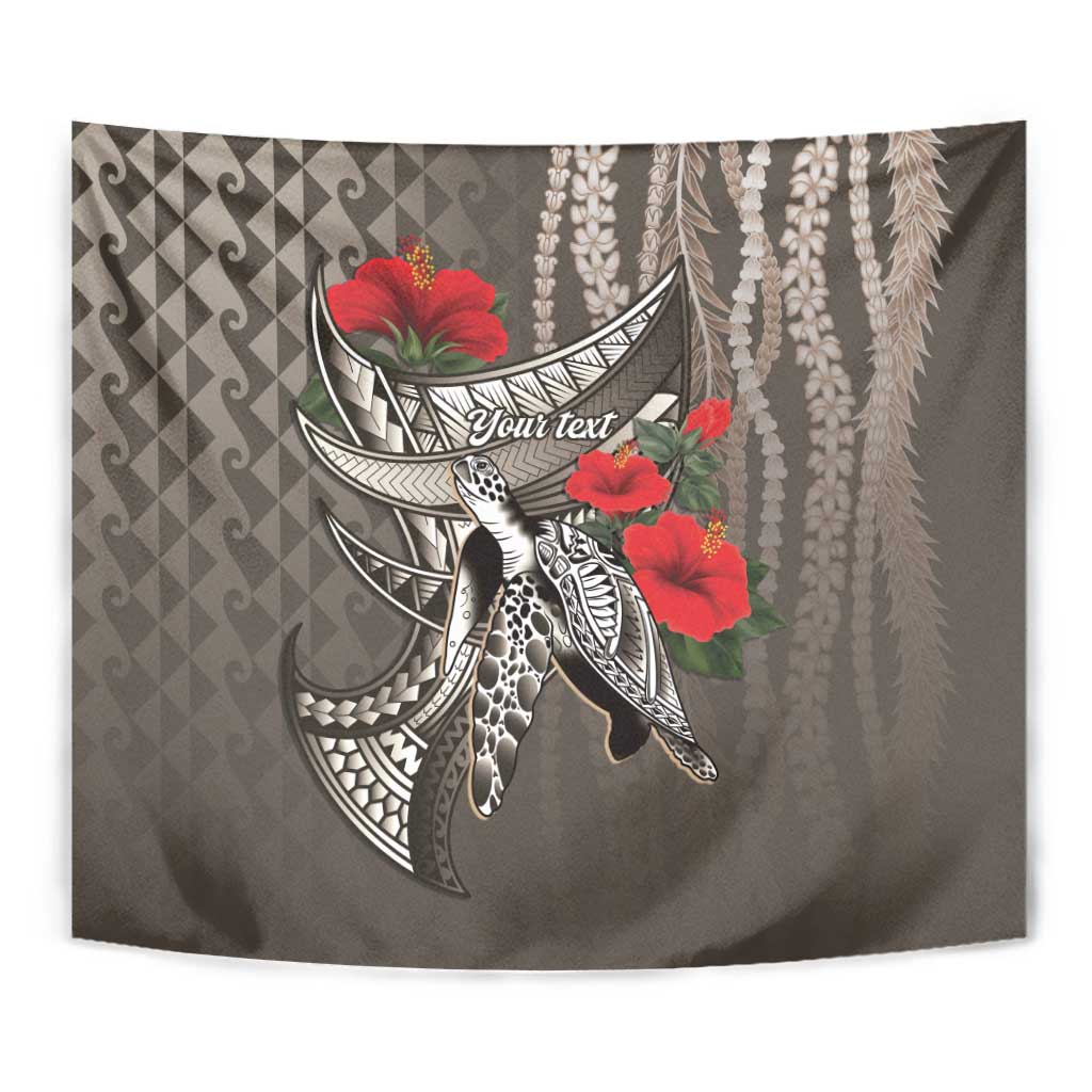 Hawaiian Honu Personalized Tapestry Mocha Mousse Hibiscus Tribal Hook Pattern