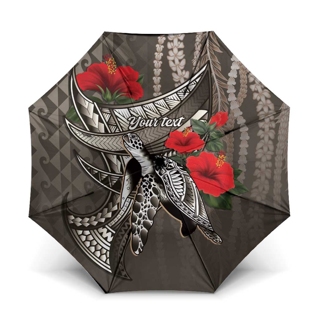 Hawaiian Honu Personalized Umbrella Mocha Mousse Hibiscus Tribal Hook Pattern LT9 One Size Folded 11.42 inch Opened Diameter 37.4 inch Mocha - Polynesian Pride