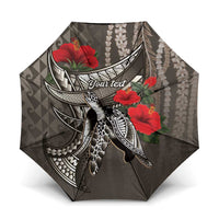 Hawaiian Honu Personalized Umbrella Mocha Mousse Hibiscus Tribal Hook Pattern LT9 One Size Folded 11.42 inch Opened Diameter 37.4 inch Mocha - Polynesian Pride