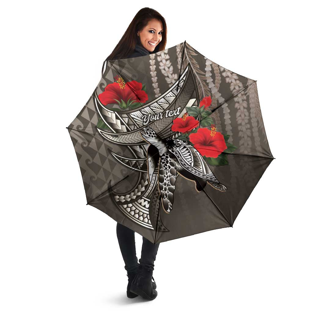 Hawaiian Honu Personalized Umbrella Mocha Mousse Hibiscus Tribal Hook Pattern LT9 - Polynesian Pride