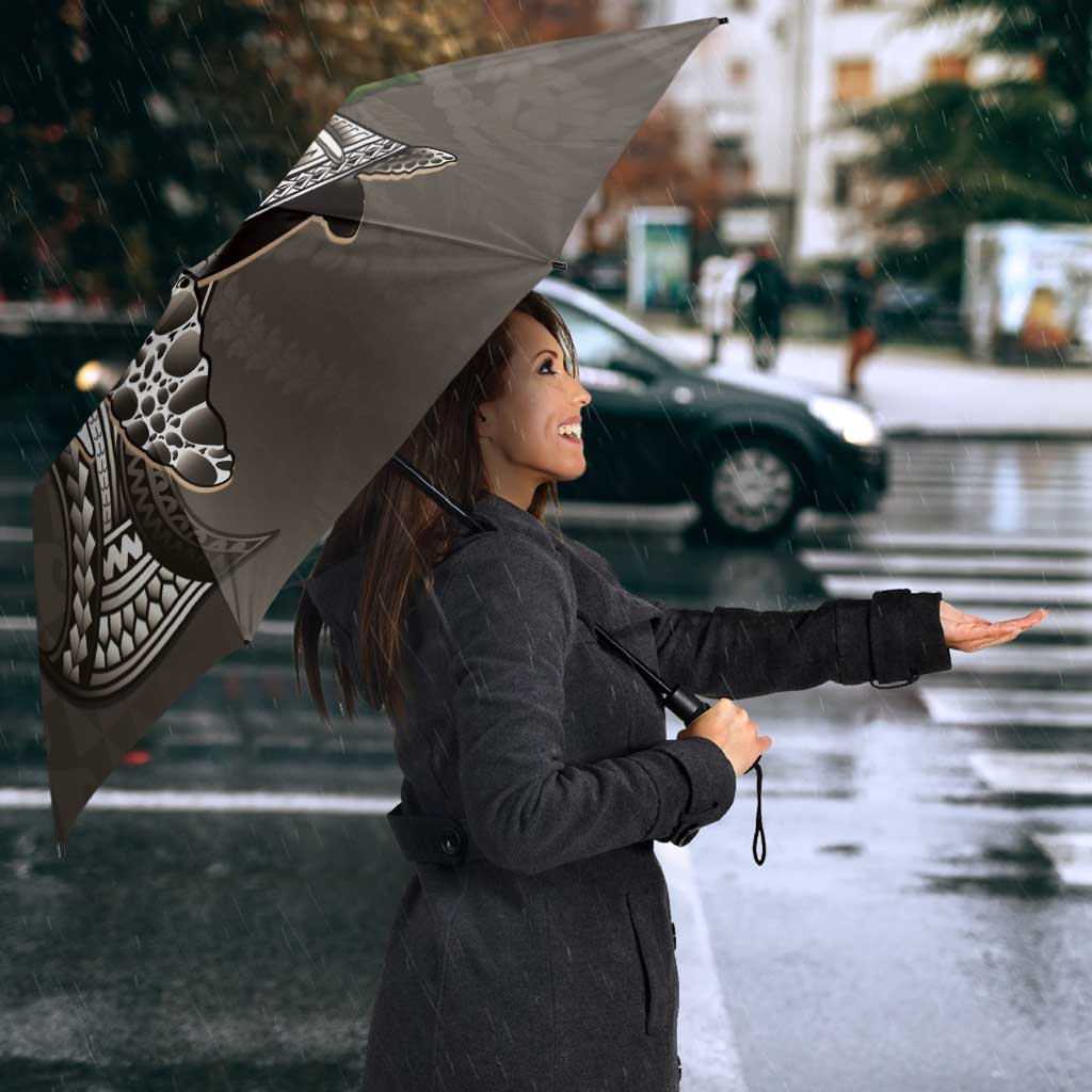 Hawaiian Honu Personalized Umbrella Mocha Mousse Hibiscus Tribal Hook Pattern LT9 - Polynesian Pride