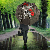 Hawaiian Honu Personalized Umbrella Mocha Mousse Hibiscus Tribal Hook Pattern LT9 - Polynesian Pride