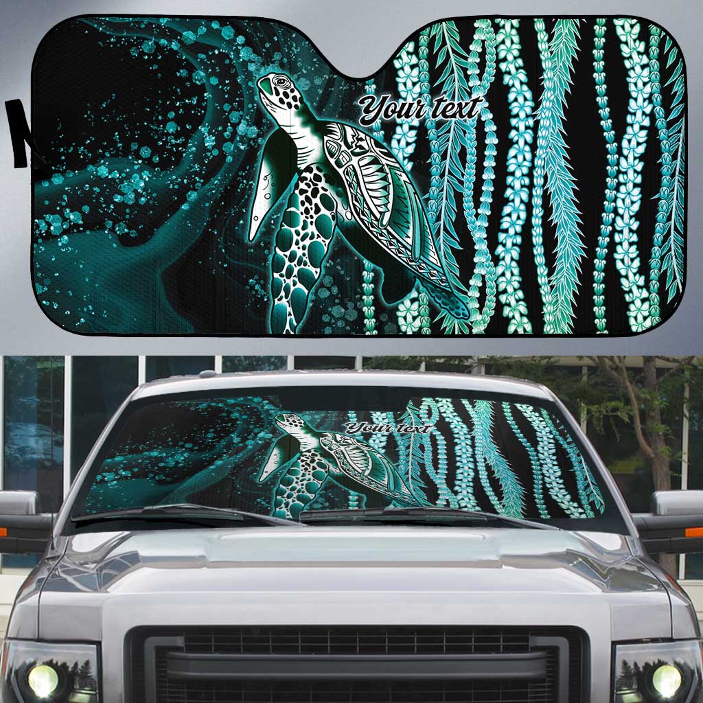 Hawaiian Honu Personalized Auto Sun Shade Dark Cyan Maile Pikake Flower Lei Inspired LT9 Cyan - Polynesian Pride