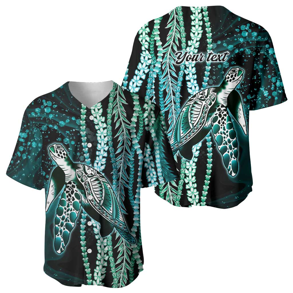 Hawaiian Honu Personalized Baseball Jersey Dark Cyan Maile Pikake Flower Lei Inspired