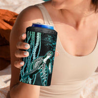 Hawaiian Honu Personalized 4 in 1 Can Cooler Tumbler Dark Cyan Maile Pikake Flower Lei Inspired LT9 - Polynesian Pride