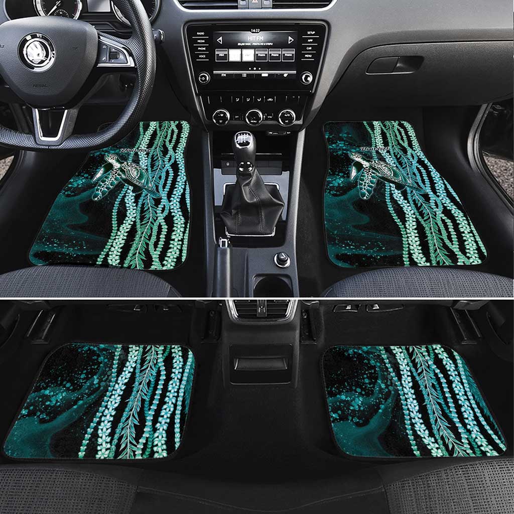 Hawaiian Honu Personalized Car Mats Dark Cyan Maile Pikake Flower Lei Inspired LT9 Set 4pcs Cyan - Polynesian Pride