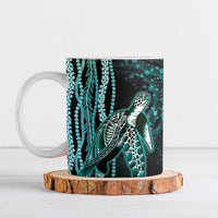 Hawaiian Honu Personalized Ceramic Mug Dark Cyan Maile Pikake Flower Lei Inspired