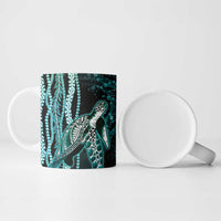 Hawaiian Honu Personalized Ceramic Mug Dark Cyan Maile Pikake Flower Lei Inspired