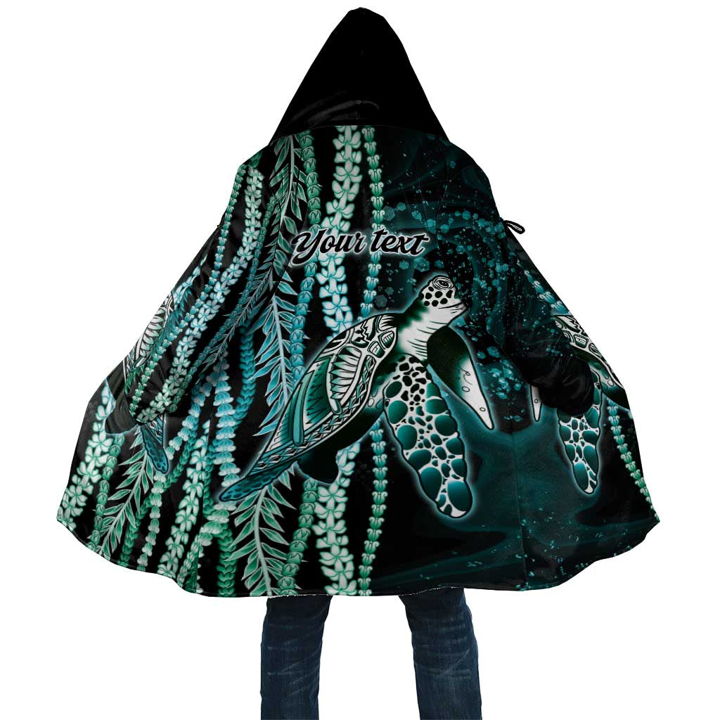 Hawaiian Honu Personalized Cloak Dark Cyan Maile Pikake Flower Lei Inspired