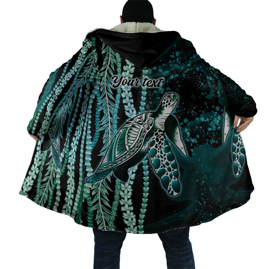 Hawaiian Honu Personalized Cloak Dark Cyan Maile Pikake Flower Lei Inspired