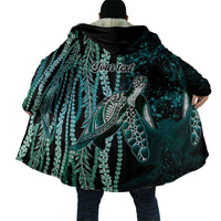 Hawaiian Honu Personalized Cloak Dark Cyan Maile Pikake Flower Lei Inspired