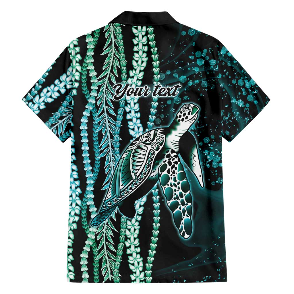 Hawaiian Honu Personalized Family Matching Off The Shoulder Long Sleeve Dress and Hawaiian Shirt Dark Cyan Maile Pikake Flower Lei Inspired LT9 - Polynesian Pride