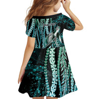Hawaiian Honu Personalized Family Matching Off Shoulder Maxi Dress and Hawaiian Shirt Dark Cyan Maile Pikake Flower Lei Inspired
