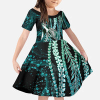 Hawaiian Honu Personalized Family Matching Summer Maxi Dress and Hawaiian Shirt Dark Cyan Maile Pikake Flower Lei Inspired