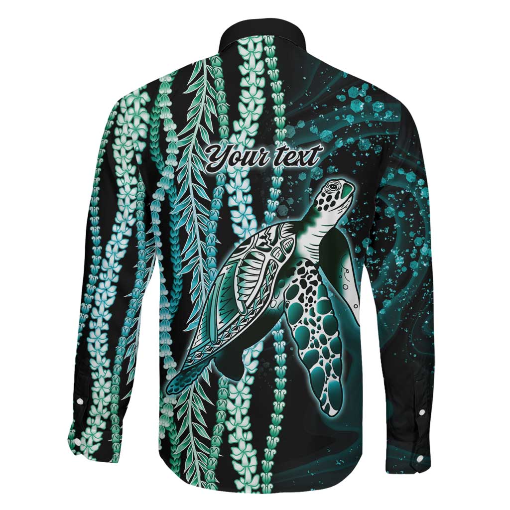 Hawaiian Honu Personalized Family Matching Summer Maxi Dress and Hawaiian Shirt Dark Cyan Maile Pikake Flower Lei Inspired