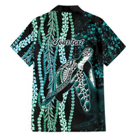 Hawaiian Honu Personalized Family Matching Tank Maxi Dress and Hawaiian Shirt Dark Cyan Maile Pikake Flower Lei Inspired LT9 - Polynesian Pride